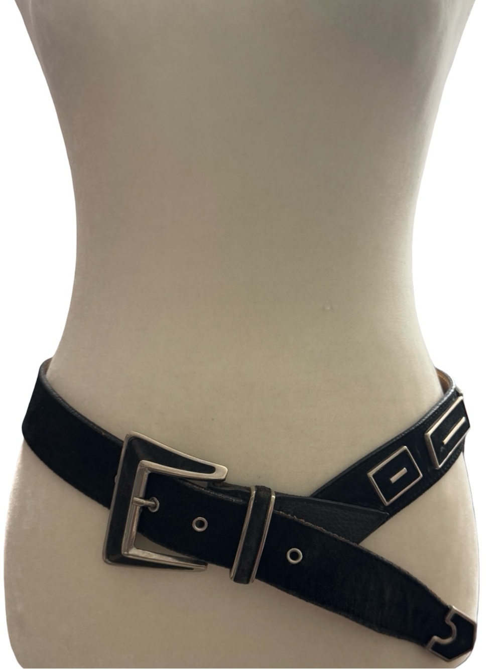 Vintage Streets Ahead Black Suede Belt Silver Buckle Embellished Made in USA